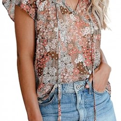 Dokotoo Women's Casual Boho Floral Printed V Neck Tops Drawstring Short Long Sleeve T Shirt Blouses