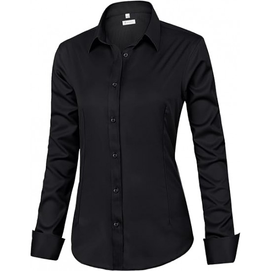 siliteelon Womens Classic-Fit Dress Shirts Long Sleeve Button Down Wrinkle-Free Stretch Solid Casual Work Office Blouse Top