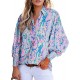 Astylish Women 2024 Loose V-Neck Shirts Paisley Print Lantern Sleeve Blouse Top