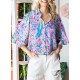 Astylish Women 2024 Loose V-Neck Shirts Paisley Print Lantern Sleeve Blouse Top