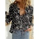 Dokotoo Women's Casual V Neck Alicia Floral Print Roll Up Long Sleeve Chiffon Button Down Blouses Bohemian Top Shirts