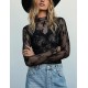 Ugerlov Women's Long Sleeve Mesh Top Mock Neck Sheer Blouse See Through Floral Lace Tops