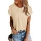 Dokotoo Women's Casual Round Neck Basic Pleated Tops Short Sleeve Loose Fit Curved Keyhole Back Chiffon Blouses Tshirts