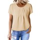 Dokotoo Women's Casual Round Neck Basic Pleated Tops Short Sleeve Loose Fit Curved Keyhole Back Chiffon Blouses Tshirts