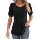 Ficerd Women's Puff Short Sleeve Tunic Tops Pleated Crew Neck Blouses Dressy Casual Loose Spring and Summer T-Shirts