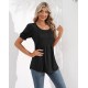 Ficerd Women's Puff Short Sleeve Tunic Tops Pleated Crew Neck Blouses Dressy Casual Loose Spring and Summer T-Shirts