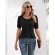 Ficerd Women's Puff Short Sleeve Tunic Tops Pleated Crew Neck Blouses Dressy Casual Loose Spring and Summer T-Shirts