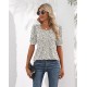 Ficerd Women's Puff Short Sleeve Tunic Tops Pleated Crew Neck Blouses Dressy Casual Loose Spring and Summer T-Shirts