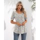 Ficerd Women's Puff Short Sleeve Tunic Tops Pleated Crew Neck Blouses Dressy Casual Loose Spring and Summer T-Shirts