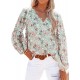 SHEWIN Women's Casual Boho Floral Print V Neck Long Sleeve Loose Blouses Shirts Tops