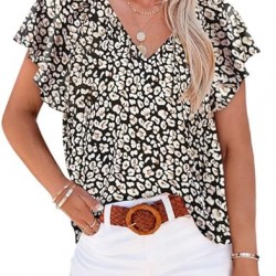 SHEWIN Women's Casual Boho Floral Print V Neck Long Sleeve Loose Blouses Shirts Tops