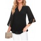 Bebonnie Womens Tops Dressy Casual Ruffle 3/4 Sleeve V Neck Double Layers Chiffon Blouses Tops