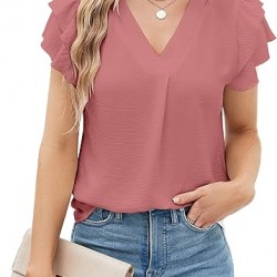 Blooming Jelly Womens Dressy Casual Shirts Short Sleeve V Neck Work Blouse Business Casual Tops