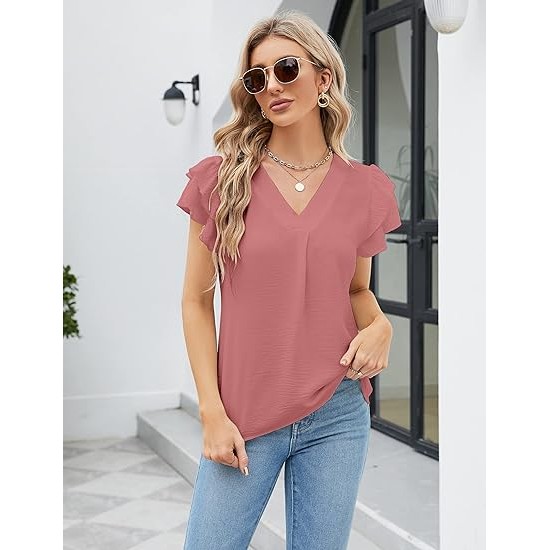 Blooming Jelly Womens Dressy Casual Shirts Short Sleeve V Neck Work Blouse Business Casual Tops