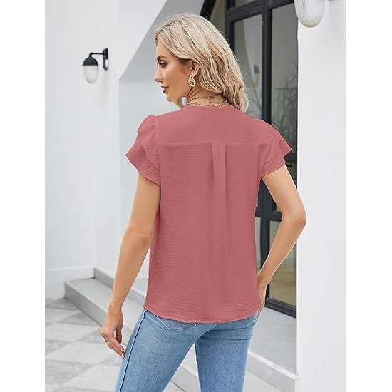 Blooming Jelly Womens Dressy Casual Shirts Short Sleeve V Neck Work Blouse Business Casual Tops