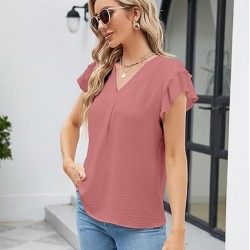 Blooming Jelly Womens Dressy Casual Shirts Short Sleeve V Neck Work Blouse Business Casual Tops