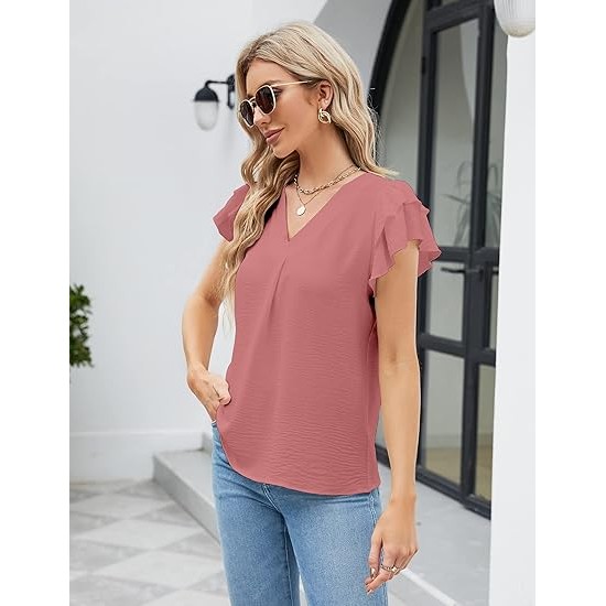 Blooming Jelly Womens Dressy Casual Shirts Short Sleeve V Neck Work Blouse Business Casual Tops