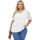 OLRIK Plus Size Tops for Women Summer Blouse Waffle Knit Short Lace Sleeve Shirts