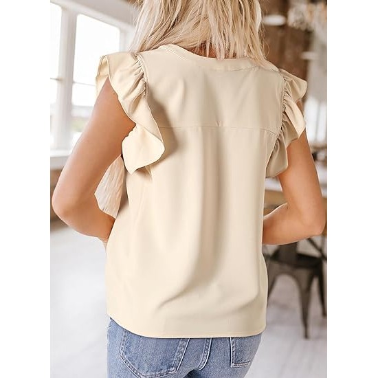 Dokotoo Womens Summer Tops Dressy Casual V Neck Ruffle Short Sleeve Solid Blouses Tops