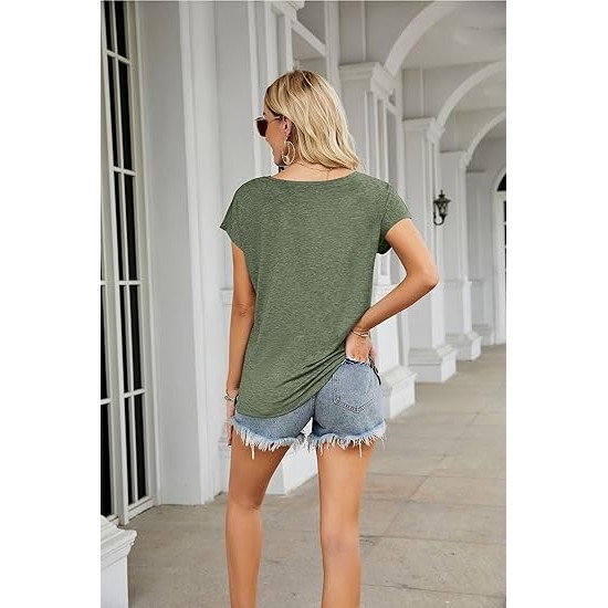 MEROKEETY Women's Casual Cap Sleeve T Shirts Basic Summer Tops Loose Solid Color Blouse