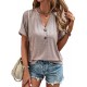 EADINVE Womens Tshirts V Neck Short Sleeve Buttons Tops Tee Solid Color Blouse Loose Fit