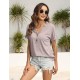 EADINVE Womens Tshirts V Neck Short Sleeve Buttons Tops Tee Solid Color Blouse Loose Fit