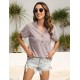 EADINVE Womens Tshirts V Neck Short Sleeve Buttons Tops Tee Solid Color Blouse Loose Fit