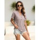 EADINVE Womens Tshirts V Neck Short Sleeve Buttons Tops Tee Solid Color Blouse Loose Fit