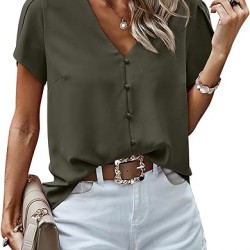 PRETTYGARDEN Short Sleeve Blouses for Women 2024 Summer Western Chiffon Shirts Dressy Casual Pearl Tops