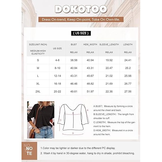 Dokotoo Women's 2024 Fashion Tops 3/4 Sleeve T-Shirts Cute Crewneck Basic Business Tees Blouses