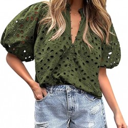 PRETTYGARDEN Womens Hollow Out Lace Embroidered Blouse