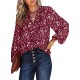 Dokotoo Women's Casual V Neck Alicia Floral Print Smocked Long Sleeve Chiffon Blouses Bohemian Top Shirts