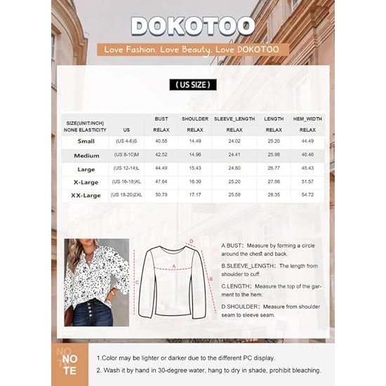 Dokotoo Women's Casual V Neck Alicia Floral Print Smocked Long Sleeve Chiffon Blouses Bohemian Top Shirts