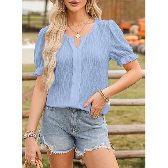 EVALESS Womens Fashion Tops Cute Puff Sleeve Blouses for Women Dressy Casual Spring Summer Clothes Outfits for 2024