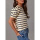 Dokotoo Women's Short Puff Sleeve Knit Tops 2024 Trendy Crewneck Striped T Shirts Casual Summer Blouses