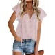 Mansy Women's Casual Floral Print V Neck Ruffle Short Sleeve Summer Shirts Tops Loose Blouses