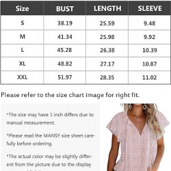 Mansy Women's Casual Floral Print V Neck Ruffle Short Sleeve Summer Shirts Tops Loose Blouses