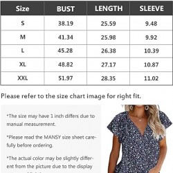 Mansy Women's Casual Floral Print V Neck Ruffle Short Sleeve Summer Shirts Tops Loose Blouses