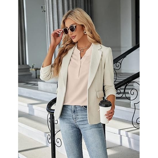 Blooming Jelly Women's Dressy Casual Tops Business Work Blouses White Button Down Shirts Cap Sleeve V Neck Tshirt