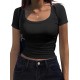 Zeagoo Women's Short Sleeve T Shirts Casual Summer Basic Scoop Neck Slim Fit Rib Knit Business Work Tee Tops