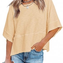 Sovelen Women's Summer Casual Crewneck Batwing Half Sleeve T-Shirts Solid Color Loose Fit Cute Basic Flowy Tops Tees Blouses