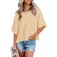 Sovelen Women's Summer Casual Crewneck Batwing Half Sleeve T-Shirts Solid Color Loose Fit Cute Basic Flowy Tops Tees Blouses