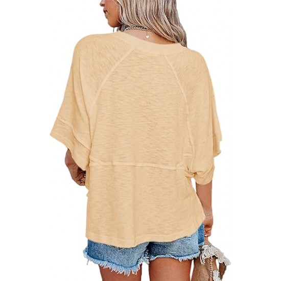 Sovelen Women's Summer Casual Crewneck Batwing Half Sleeve T-Shirts Solid Color Loose Fit Cute Basic Flowy Tops Tees Blouses