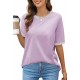 MEROKEETY Women's 2024 Short Sleeve Striped Color Block T Shirts Crewneck Loose Casual Tee Tops