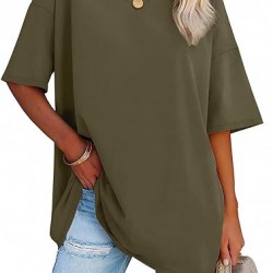 ATHMILE Womens Oversized T Shirts V Neck Tees Half Sleeve Cozy Comfy Tunic 2024 Y2K Tops Casual