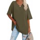 ATHMILE Womens Oversized T Shirts V Neck Tees Half Sleeve Cozy Comfy Tunic 2024 Y2K Tops Casual