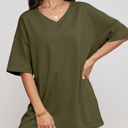 ATHMILE Womens Oversized T Shirts V Neck Tees Half Sleeve Cozy Comfy Tunic 2024 Y2K Tops Casual