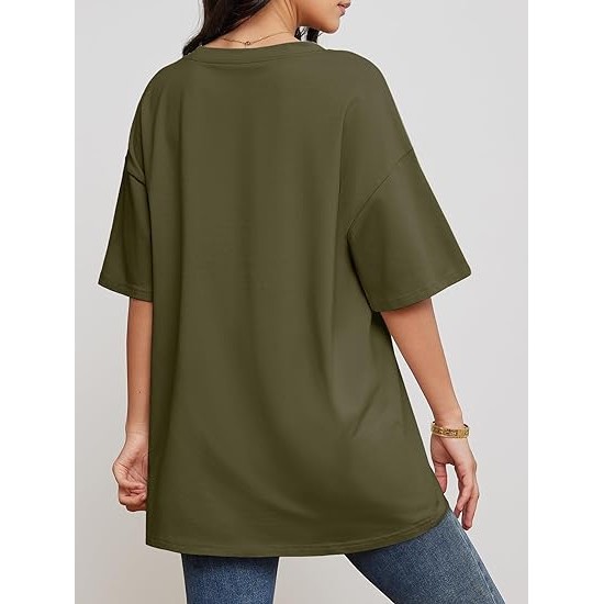 ATHMILE Womens Oversized T Shirts V Neck Tees Half Sleeve Cozy Comfy Tunic 2024 Y2K Tops Casual