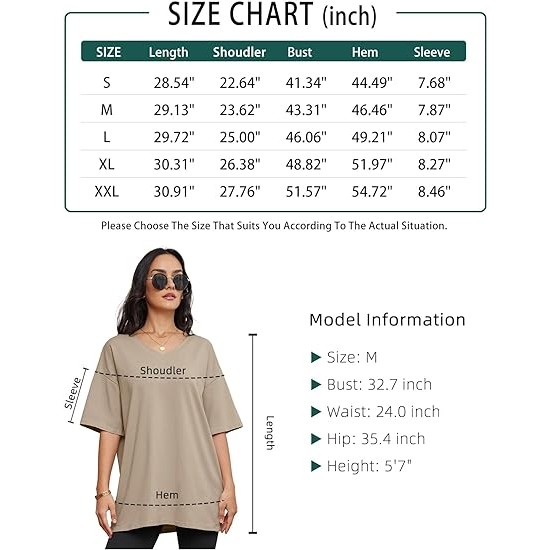 ATHMILE Womens Oversized T Shirts V Neck Tees Half Sleeve Cozy Comfy Tunic 2024 Y2K Tops Casual