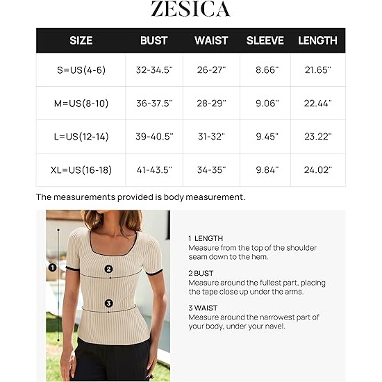 ZESICA Women's Short Sleeve Square Neck Color Block T Shirt 2024 Summer Slim Fit Ribbed Knit Basic Tee Tops